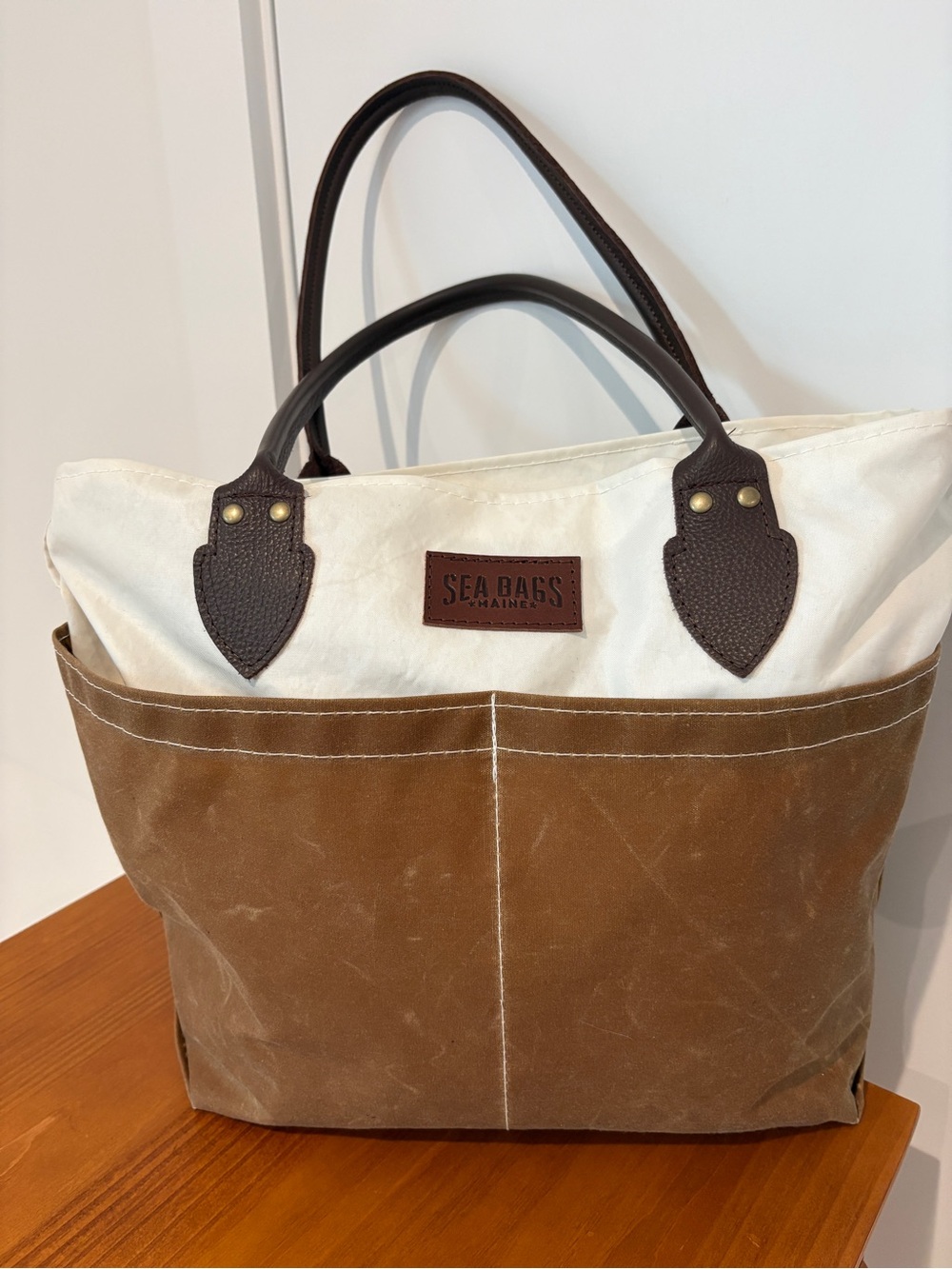 Sea Bags Maine Chebeague Tote – Tan/White, New
